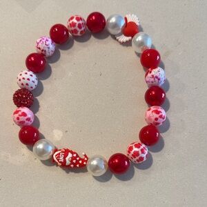 Red and White Beaded Bracelet